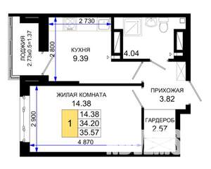 1-к квартира, вторичка, 36м2, 13/25 этаж