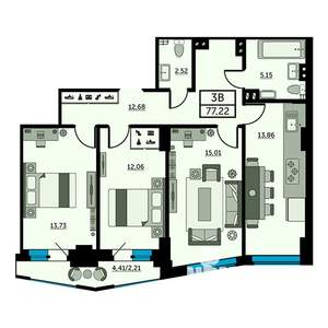 3-к квартира, сданный дом, 78м2, 2/27 этаж