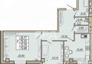 2-к квартира, вторичка, 75м2, 7/25 этаж