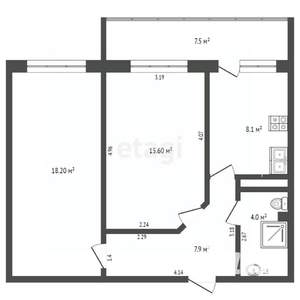 2-к квартира, вторичка, 48м2, 2/3 этаж