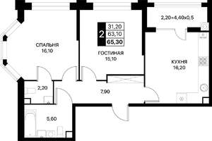 2-к квартира, вторичка, 65м2, 2/12 этаж