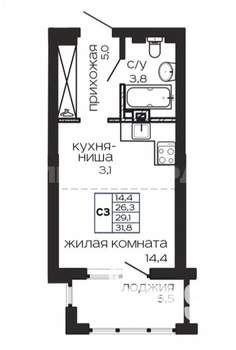 Студия квартира, вторичка, 32м2, 4/18 этаж