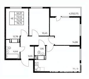 3-к квартира, вторичка, 77м2, 17/25 этаж