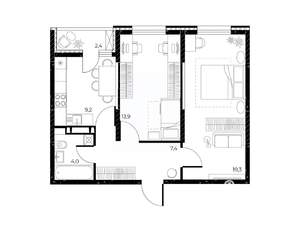 2-к квартира, вторичка, 55м2, 7/25 этаж