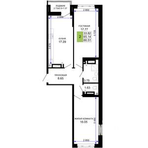 2-к квартира, строящийся дом, 67м2, 20/25 этаж