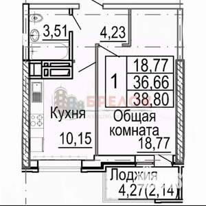 1-к квартира, вторичка, 38м2, 12/24 этаж