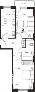 2-к квартира, вторичка, 54м2, 23/25 этаж