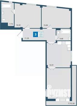 3-к квартира, строящийся дом, 95м2, 2/7 этаж