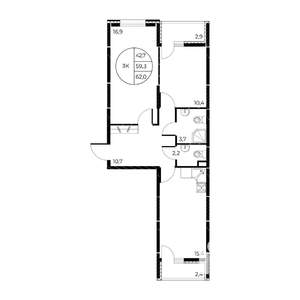 3-к квартира, вторичка, 62м2, 2/25 этаж