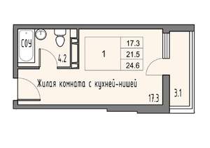 Студия квартира, строящийся дом, 23м2, 2/16 этаж
