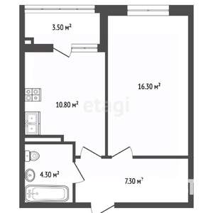 1-к квартира, сданный дом, 41м2, 15/19 этаж