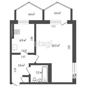 1-к квартира, вторичка, 40м2, 9/9 этаж