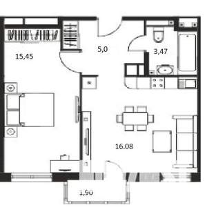 2-к квартира, вторичка, 42м2, 8/27 этаж