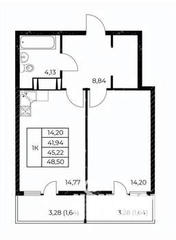 1-к квартира, вторичка, 49м2, 12/25 этаж
