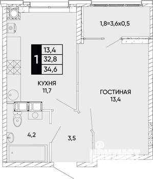1-к квартира, вторичка, 35м2, 11/22 этаж