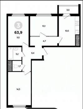 3-к квартира, вторичка, 64м2, 13/17 этаж