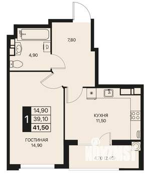 1-к квартира, строящийся дом, 42м2, 9/12 этаж