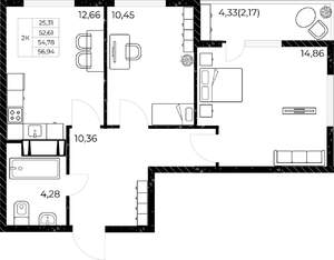2-к квартира, вторичка, 57м2, 8/25 этаж