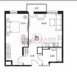2-к квартира, вторичка, 47м2, 19/28 этаж