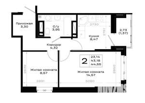 2-к квартира, вторичка, 45м2, 4/20 этаж