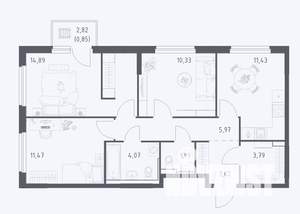3-к квартира, строящийся дом, 68м2, 8/14 этаж