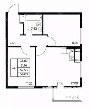 2-к квартира, вторичка, 54м2, 18/25 этаж
