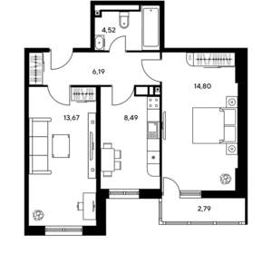 2-к квартира, вторичка, 50м2, 7/25 этаж