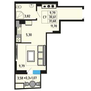 Студия квартира, вторичка, 29м2, 1/25 этаж