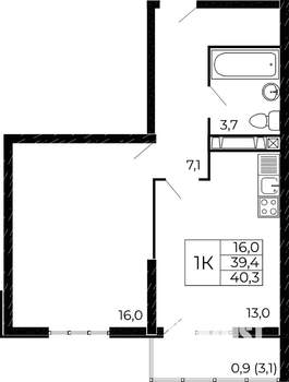1-к квартира, сданный дом, 40м2, 5/18 этаж