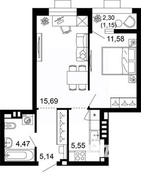 2-к квартира, вторичка, 44м2, 2/10 этаж