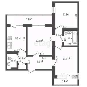 3-к квартира, вторичка, 76м2, 2/16 этаж