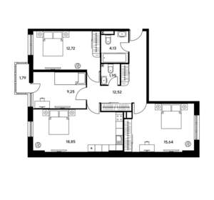 3-к квартира, вторичка, 76м2, 2/25 этаж