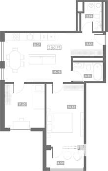 2-к квартира, вторичка, 64м2, 20/24 этаж