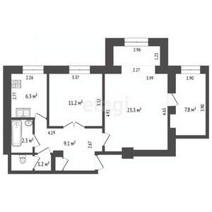 3-к квартира, вторичка, 65м2, 1/2 этаж