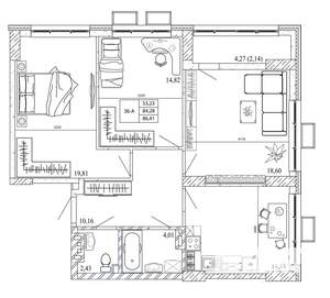 3-к квартира, вторичка, 90м2, 7/20 этаж