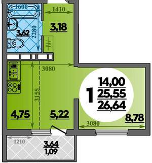 Студия квартира, вторичка, 27м2, 7/18 этаж