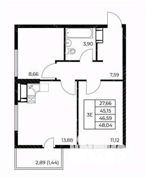 2-к квартира, строящийся дом, 48м2, 12/25 этаж