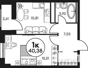 1-к квартира, строящийся дом, 41м2, 25/25 этаж