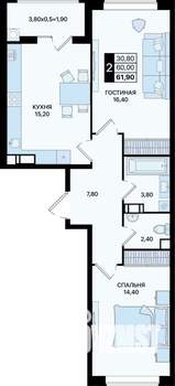 2-к квартира, вторичка, 62м2, 12/20 этаж