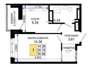 1-к квартира, вторичка, 36м2, 3/25 этаж