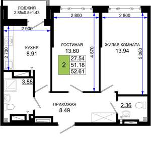 2-к квартира, вторичка, 53м2, 9/25 этаж