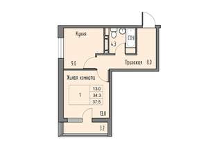 1-к квартира, строящийся дом, 36м2, 2/16 этаж