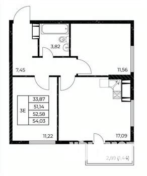 2-к квартира, вторичка, 54м2, 17/25 этаж