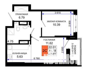 1-к квартира, вторичка, 41м2, 25/25 этаж