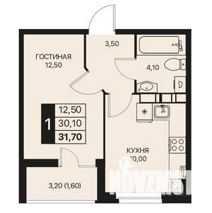 1-к квартира, строящийся дом, 32м2, 9/12 этаж