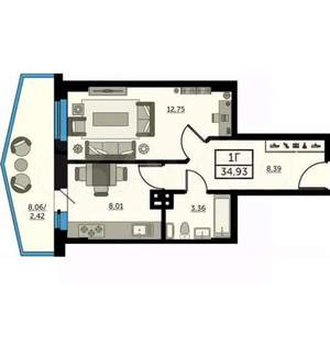 1-к квартира, вторичка, 35м2, 16/24 этаж