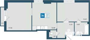 2-к квартира, строящийся дом, 63м2, 13/24 этаж