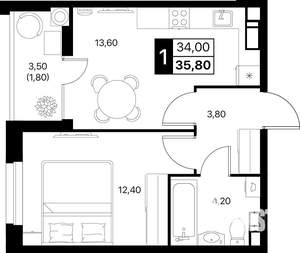 1-к квартира, вторичка, 36м2, 9/20 этаж
