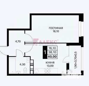 1-к квартира, сданный дом, 41м2, 2/24 этаж