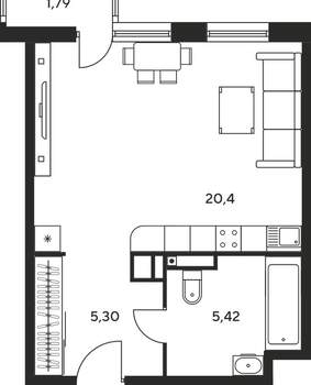 Студия квартира, вторичка, 33м2, 3/25 этаж